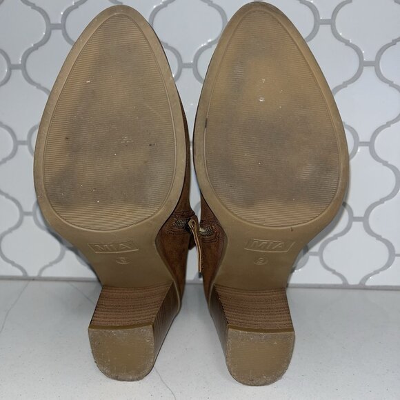 MIA Boots Womens Patton Zip Heels Ankle Booties Brown Faux Leather Pointed Toe 9 - Picture 7 of 9